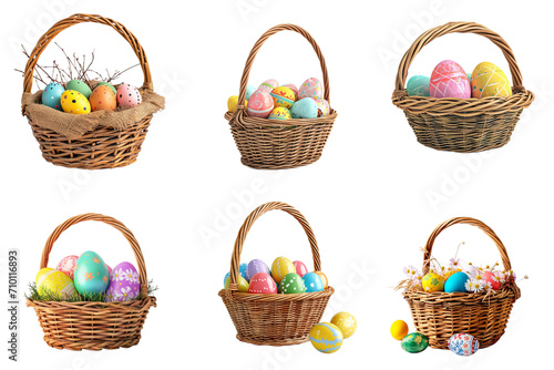 Easter eggs in the basket collection in 3d png transparent for easter festival decoration. Created using generative AI. © Sun