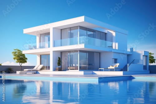 3d rendering of modern cozy house with pool and parking, Ai Generated © Mediapro