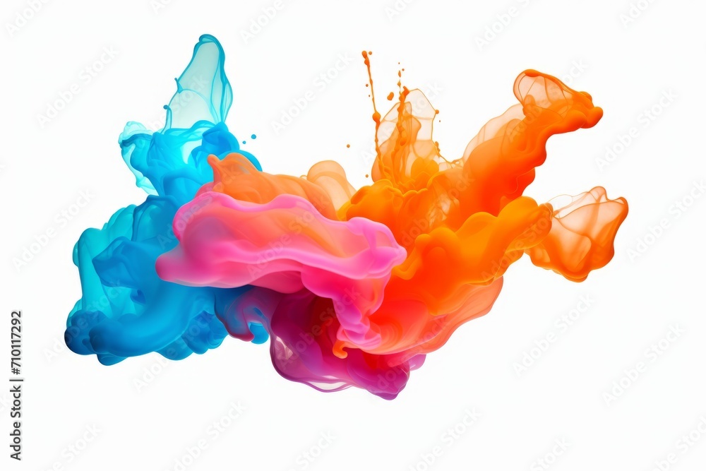 Splash of colorful drop in water isolated on a white background, cloud of colorful ink under water Splash of colorful drop in water isolated on a white background, cloud of colorful ink under water