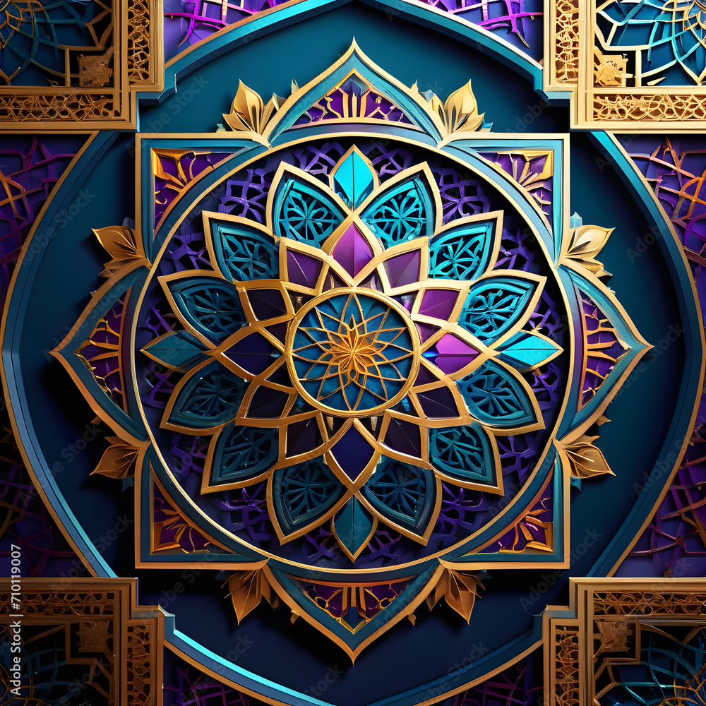 Illuminated Symmetry: Radiant Islamic Geometry with Calligraphic Flourishes, A Captivating Ode to Beauty and Precision in Ramadan Artistry. generative AI