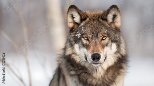 Portrait of a grey wolf in winter