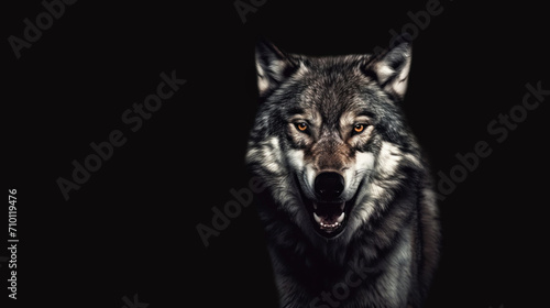 Portrait of a growling grey wolf