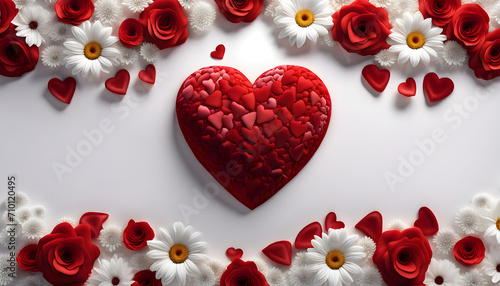 3D colorful red love heart surrounded with two borders of fresh flowrs © Spring of Sheba