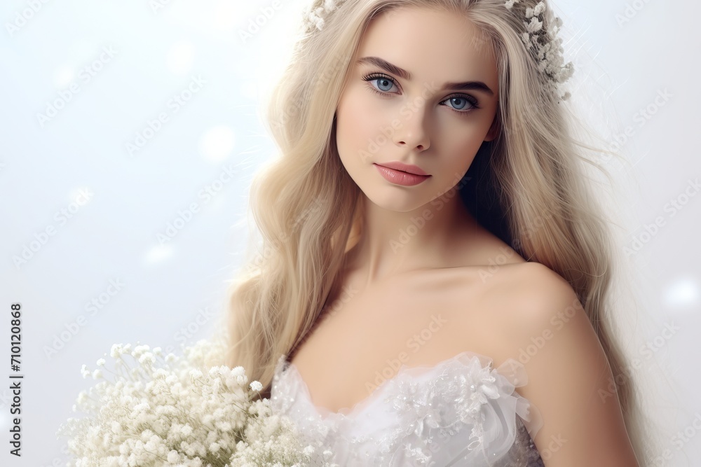 Beautiful woman in princess gown with baby breath flowers Beautiful woman in princess gown with baby breath flowers