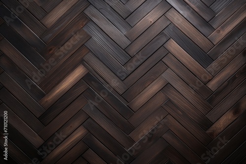 Ebony oak wooden floor background. Herringbone pattern parquet backdrop
