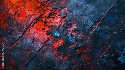Abstract red, blue and black textured background with cracks and scratches