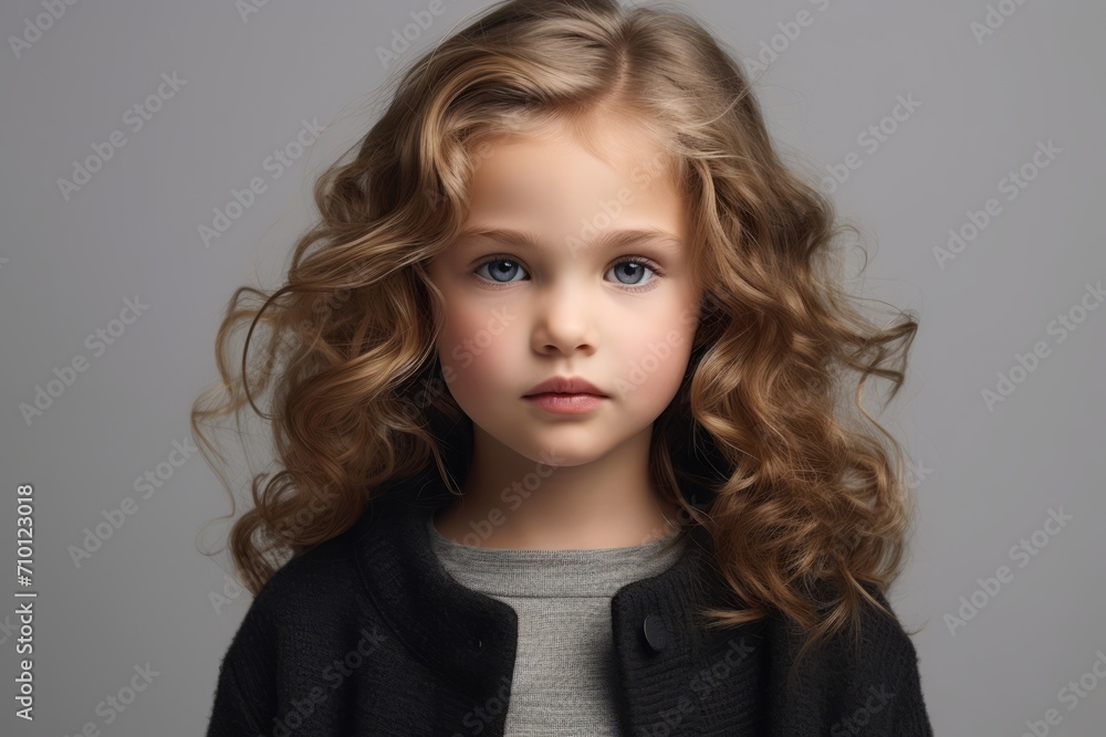 Portrait of a cute little girl with curly hair. Studio shot. Portrait of a cute little girl with curly hair. Studio shot.