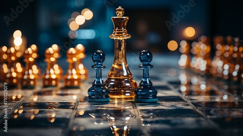 A chessboard with marketing-related chess. AI generate illustration photo