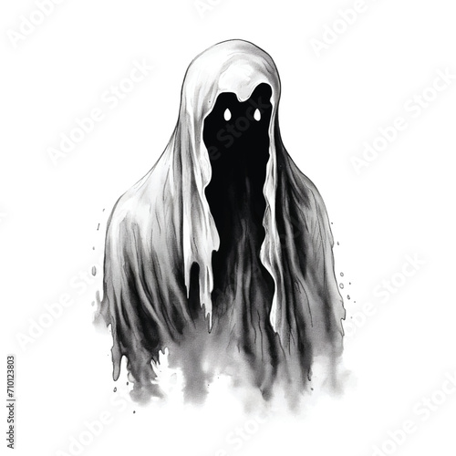 Hand-Drawn Halloween Ghost Floating in the Air photo