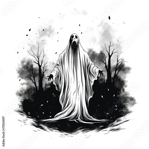 Hand-Drawn Halloween Ghost Floating in the Air photo