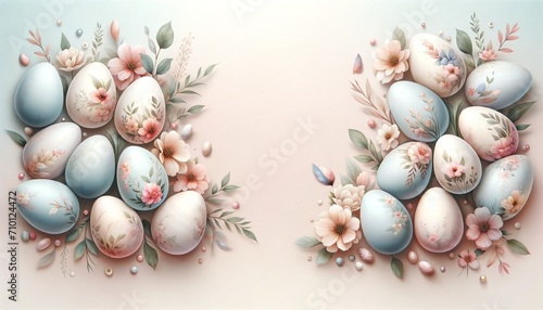 Artistic Easter Eggs Banner in Soft Pastel Watercolors with Floral Designs