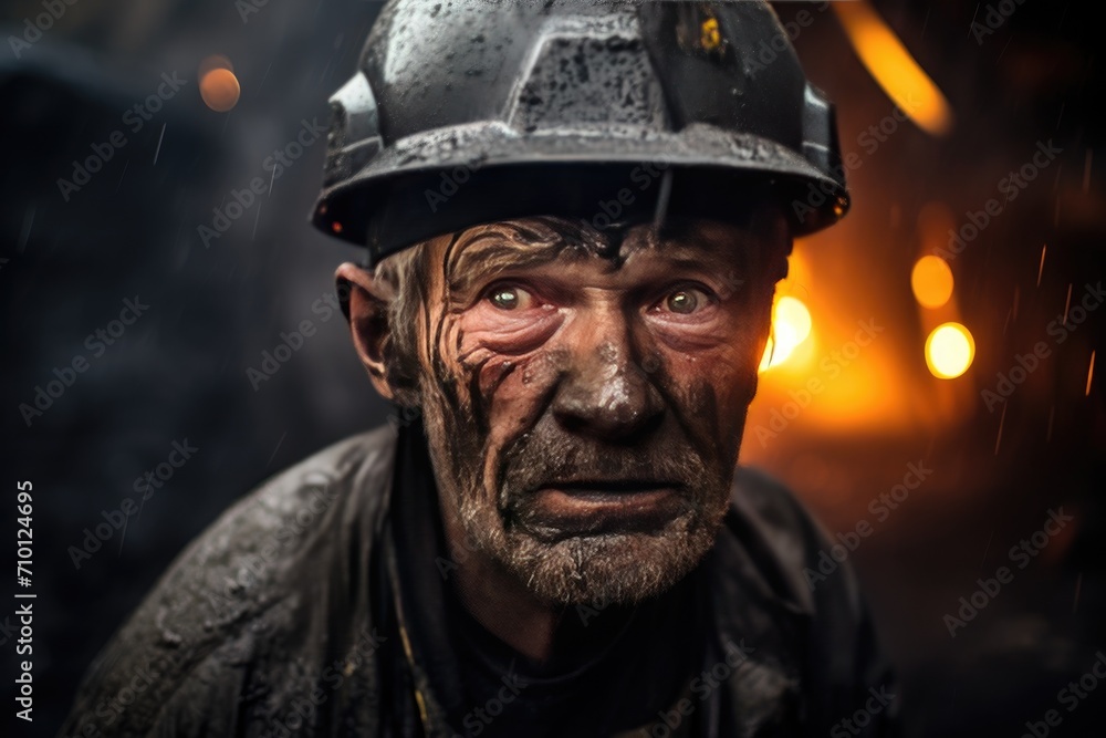 A worker in protective gear in a dark, industrial setting with glowing lights, amidst precipitation. A worker in protective gear in a dark, industrial setting with glowing lights, amidst precipitation.