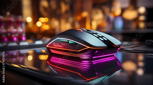 A top-down view of a mouse with a customizable RGB light strip, adding a touch of personalization to the desktop setup