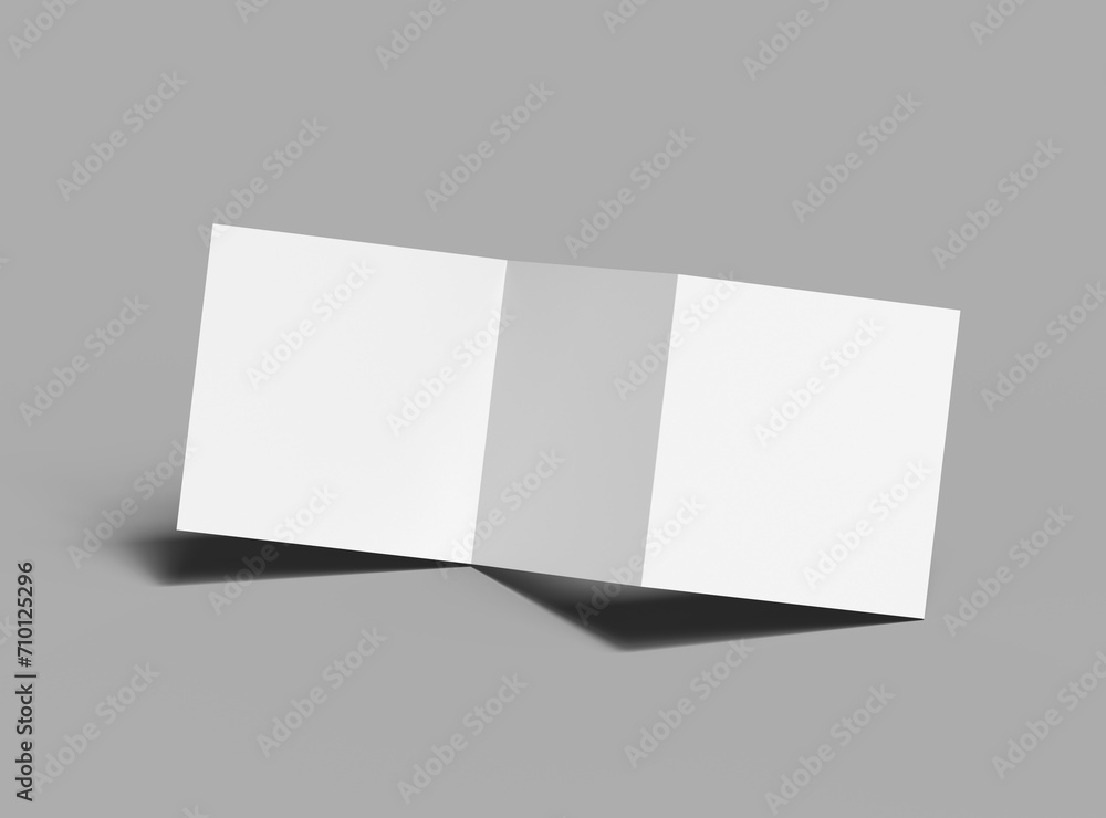 Blank square Z-fold brochure 3d render to present your design Blank square Z-fold brochure 3d render to present your design