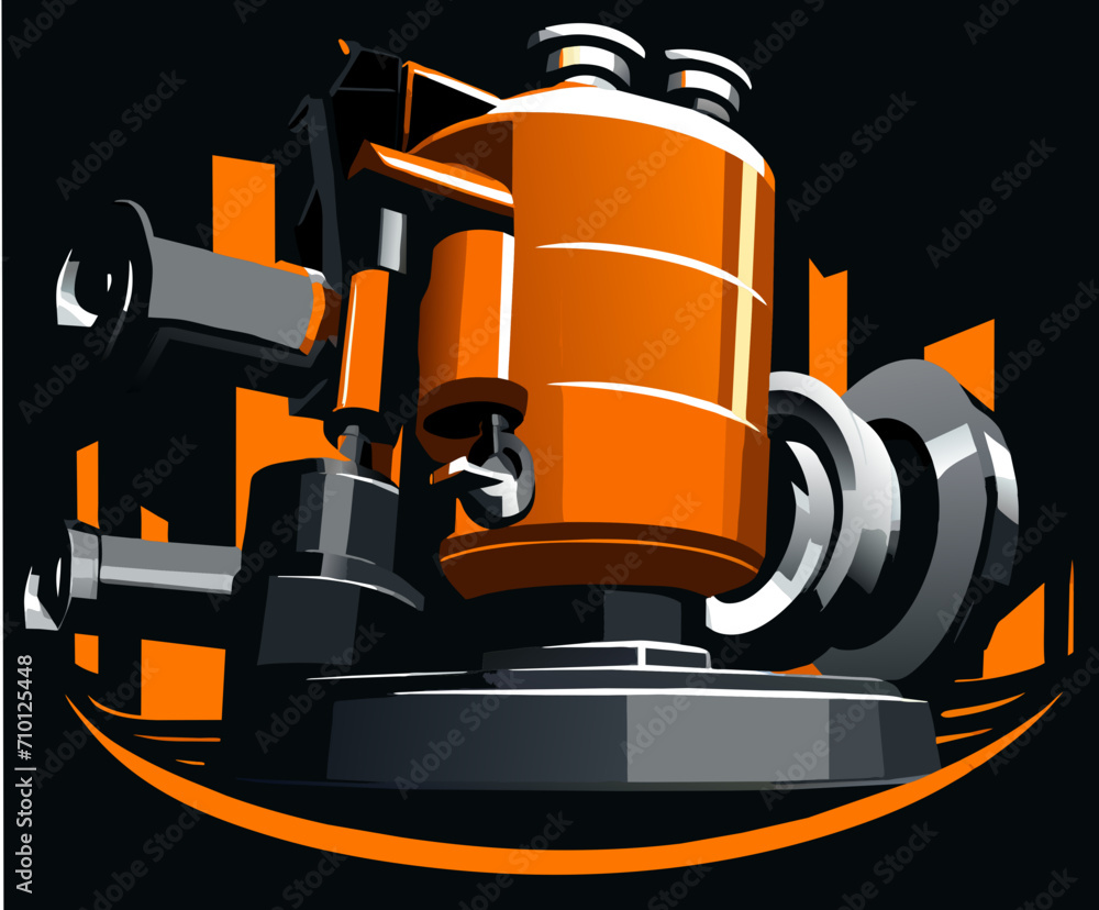 A hydraulic jack lifting heavy metal. vektor icon illustation