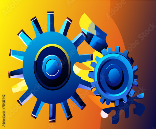 Metallic gears straining against force. vektor icon illustation