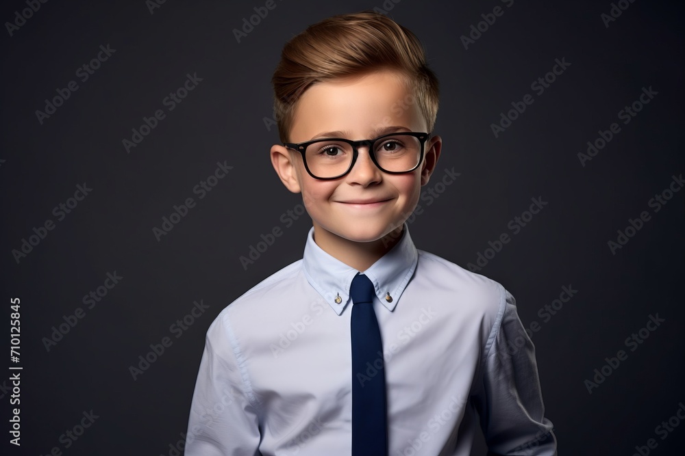 Portrait of a cute schoolboy in eyeglasses over dark background. Portrait of a cute schoolboy in eyeglasses over dark background.