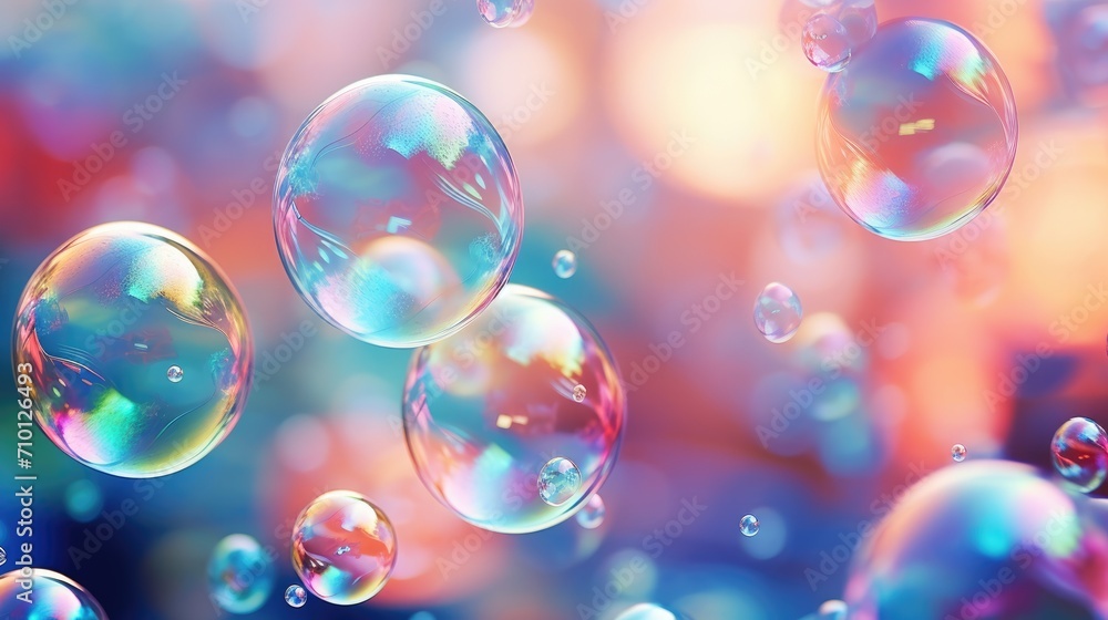 An iridescent air bubble on a background with a gradient. A lot of bubbles are flying in a chaotic manner. An iridescent air bubble on a background with a gradient. A lot of bubbles are flying in a chaotic manner.