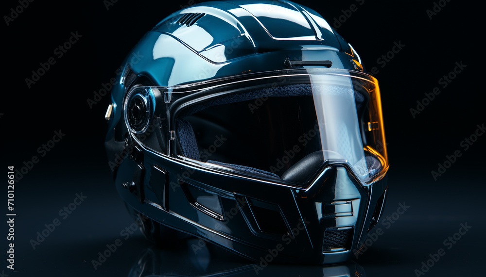 Fototapeta premium Motorcycle racing helmet, speed, safety, adventure, competition, transportation generated by AI