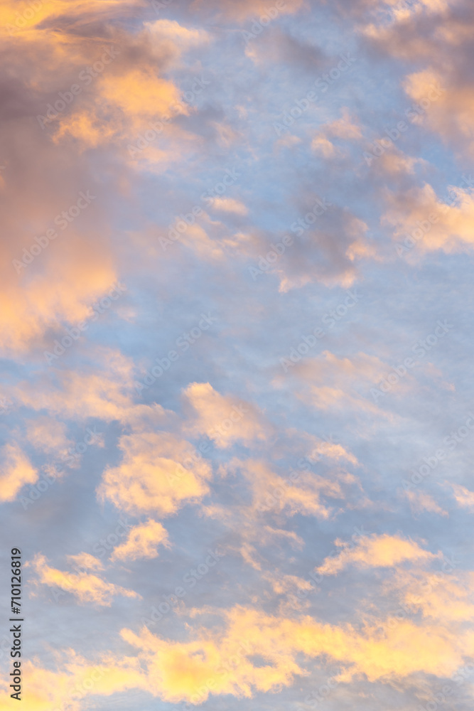 Orange Clouds and Blue Sky, Sunset Sky Copy Space
