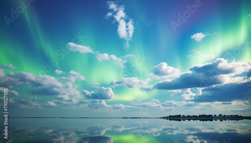 Blue sky reflects on tranquil water at sunset generated by AI © Gstudio