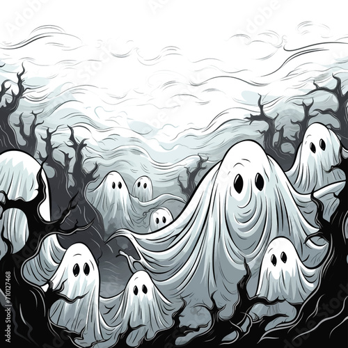 Hand-Drawn Halloween Ghost Floating in the Air photo