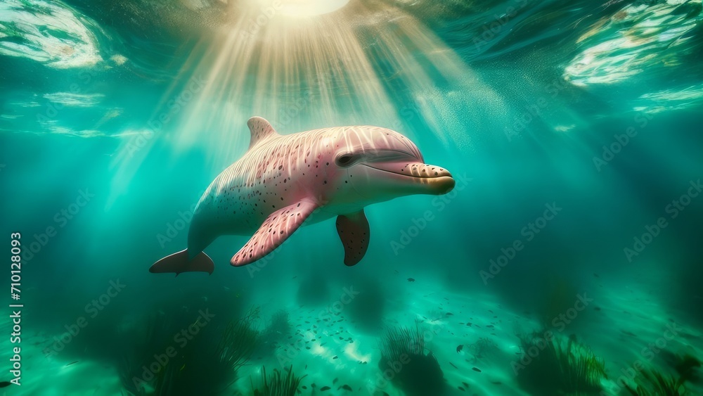 Dolphin’s serene journey under sunlit waters