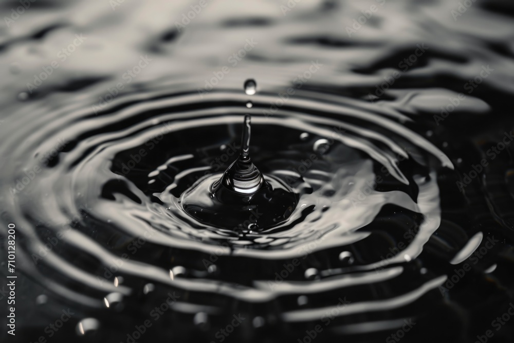 A monochromatic image capturing a single drop of water. This versatile picture can be used in various creative projects