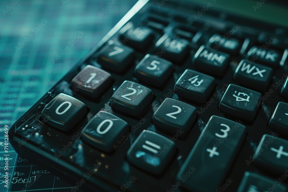 A calculator sitting on top of a table. Suitable for financial and educational concepts A calculator sitting on top of a table. Suitable for financial and educational concepts