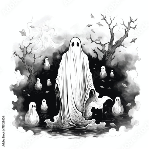 Hand-Drawn Halloween Ghost Floating in the Air photo