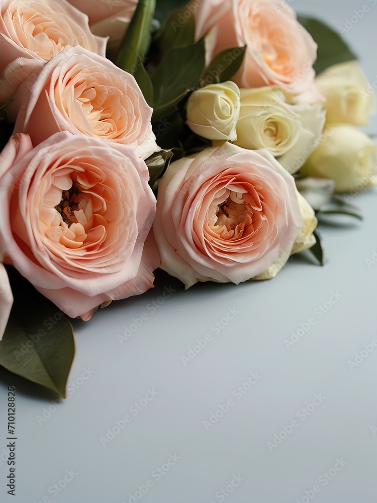 Obraz premium Beautiful bouquet of pink roses on white background, closeup