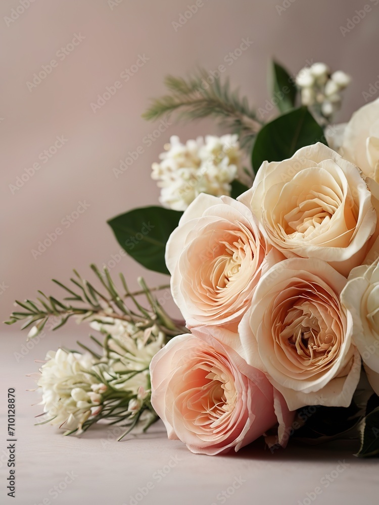 Bouquet of pink roses and white lilacs on a light background Bouquet of pink roses and white lilacs on a light background