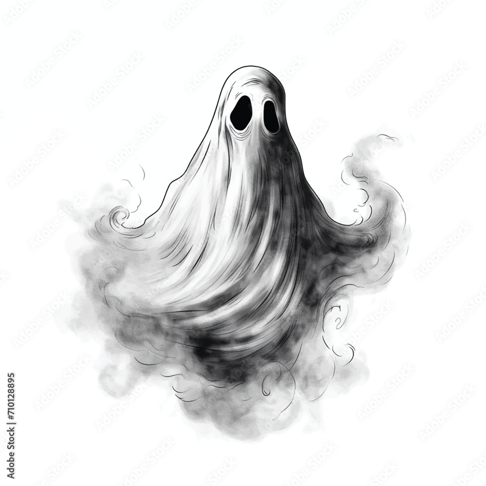Hand-Drawn Halloween Ghost Floating in the Air Hand-Drawn Halloween Ghost Floating in the Air