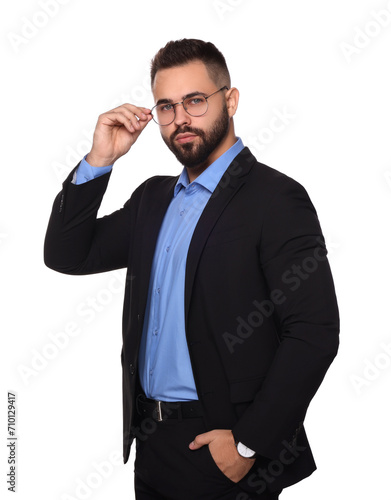 Portrait of handsome man in glasses on white background. Lawyer, businessman, accountant or manager