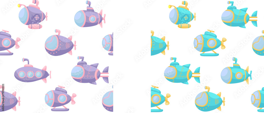 Cute children's seamless pattern with submarines. Creative kids texture for fabric, wrapping, textile, wallpaper, apparel. Vector illustration Cute children's seamless pattern with submarines. Creative kids texture for fabric, wrapping, textile, wallpaper, apparel. Vector illustration