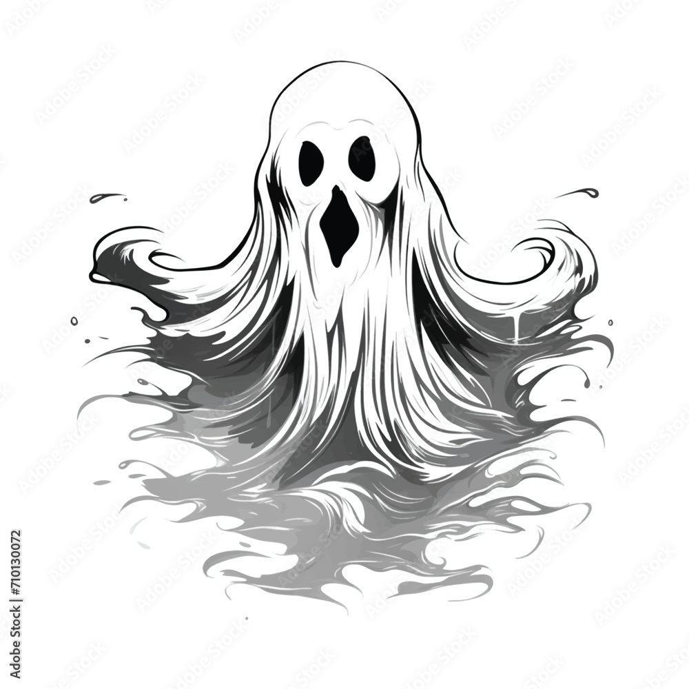Hand-Drawn Halloween Ghost Floating in the Air Hand-Drawn Halloween Ghost Floating in the Air