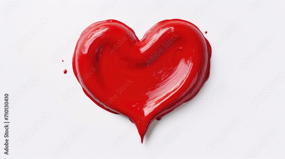 Red painted heart on white surface. Can be used to represent love, romance, or Valentine's Day.