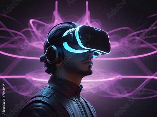 ayoung man wearing a pair of vr virtual headset in the metaverse © alejandro