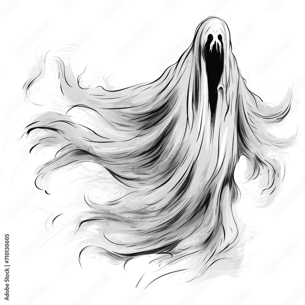 Hand-Drawn Halloween Ghost Floating in the Air Hand-Drawn Halloween Ghost Floating in the Air