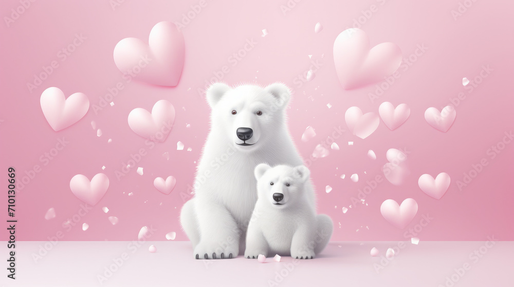 Mother polar bear and her cub surrounded by hearts. Perfect for Valentine's Day promotions or wildlife-themed designs. Mother polar bear and her cub surrounded by hearts. Perfect for Valentine's Day promotions or wildlife-themed designs.