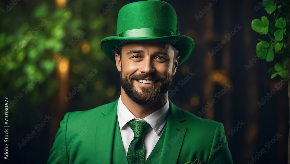 St. Patrick's day happy man in green hat and green clothes St. Patrick's day happy man in green hat and green clothes