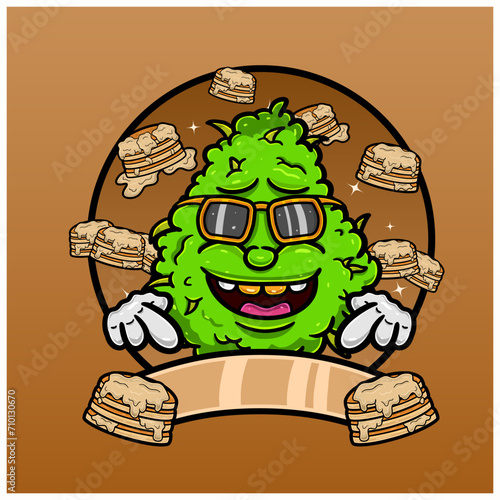 Pancake Flavor with Weed Mascot Cartoon. Weed Design For Logo, Label and Packaging Product.