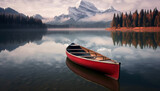 Tranquil scene of canoeing on mountain lake generated by AI