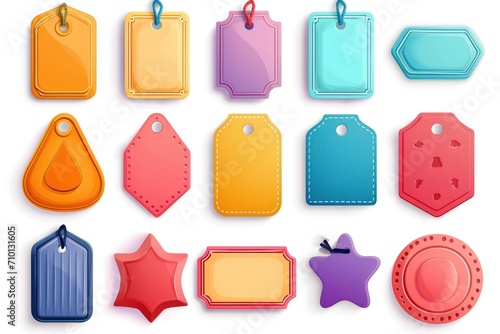 Colorful tags and tags on a white background. Perfect for organizing and categorizing items. Ideal for use in business presentations and marketing materials photo