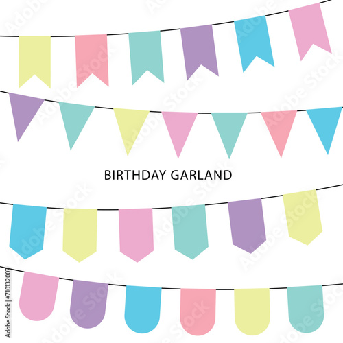 Collection of vector garland flags for birthday, baby shower, party designs