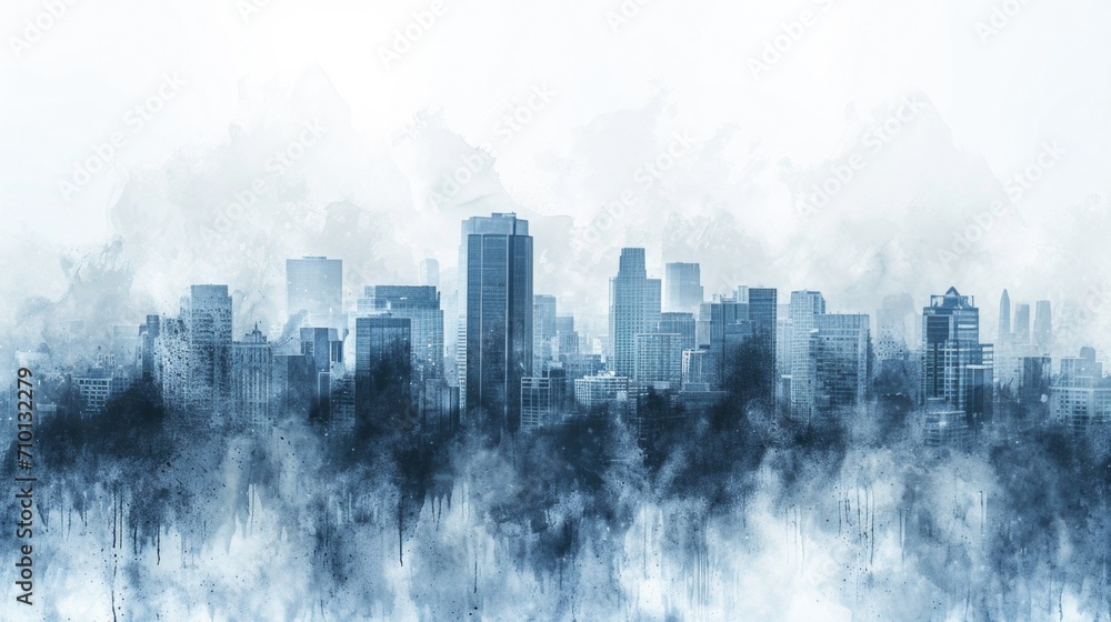 A city engulfed in thick fog, creating a mysterious and atmospheric scene. Perfect for capturing the ambiance of a foggy morning or creating a sense of intrigue in urban landscapes