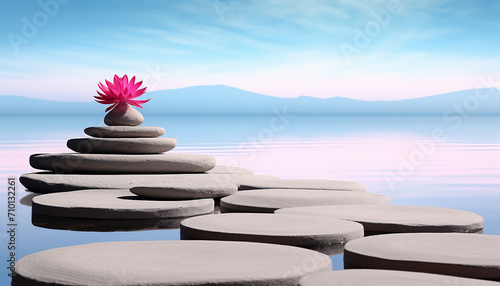 Tranquil scene of stacked stones brings relaxation and harmony generated by AI