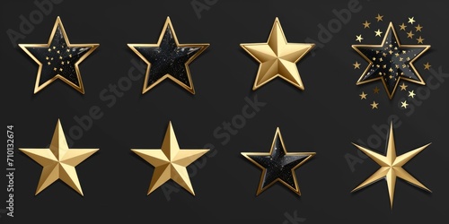 A set of gold stars on a black background. Ideal for adding a touch of elegance and glamour to any design or project