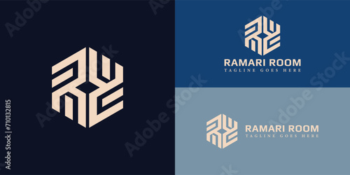 Abstract initial letter R or RR logo in gold color isolated in blue navy background applied for physical therapy business logo also suitable for the brands or companies have initial name R or RR.