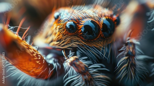 A detailed view of a spider with distinct orange and black stripes. This image can be used in educational materials or for Halloween-themed designs © Fotograf